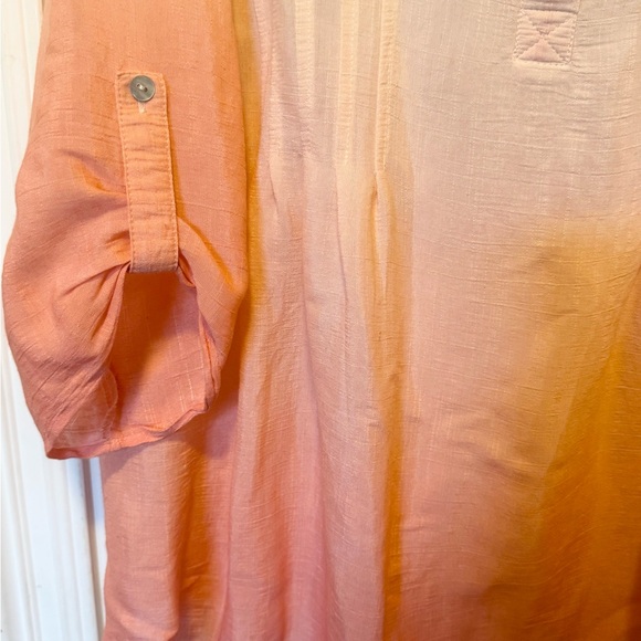 Avenue 18/20 Peach Coral Ombre Blouse Plus Size Flowy Tunic Top Button Front - Picture 3 of 8